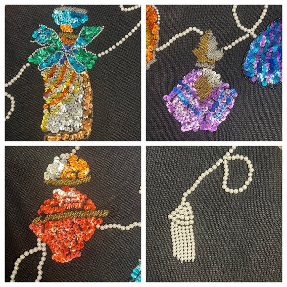 Jacque & KoKo Black Sequin Ornament Sweater Womens Plus Size 26/28 Vintage - Picture 13 of 16